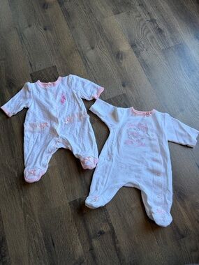 Little Me Pale Pink & White Footed One-Piece Sleepers, Pair